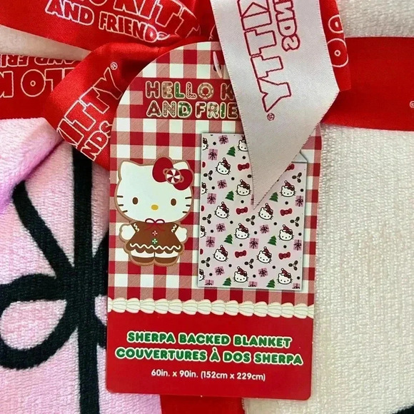 New Gift Box Hello Kitty Pink Christmas 60" x 90" Plush Sherpa Throw Blanket - Picture 2 of 5